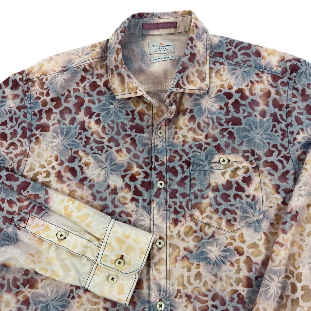 Tommy Bahama Jeans Shirt Mens Medium Multicolor Floral Cotton Long Sleeve Beach